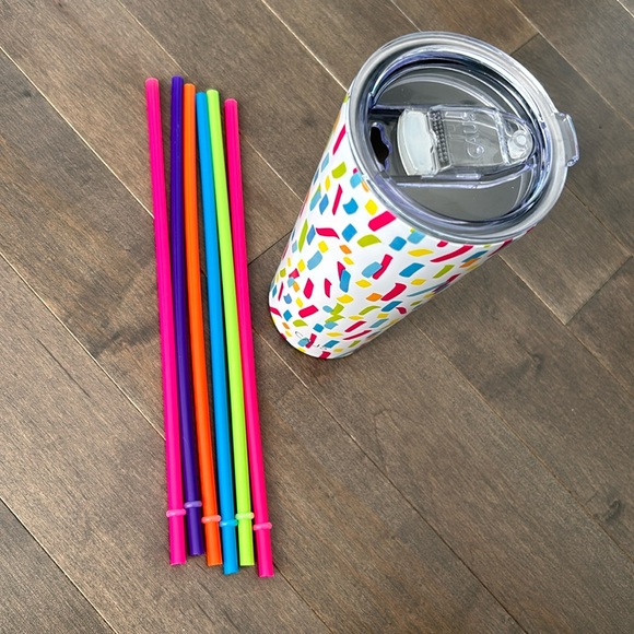 CAUS Insulated Drink Tumbler Thermos Confetti Rainbow Straws ALL SHE WROTE NOTES - Picture 2 of 6